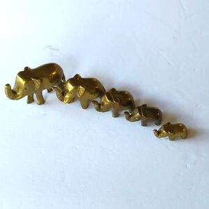 Brass Gold Elephant Family Figurine Set of 5